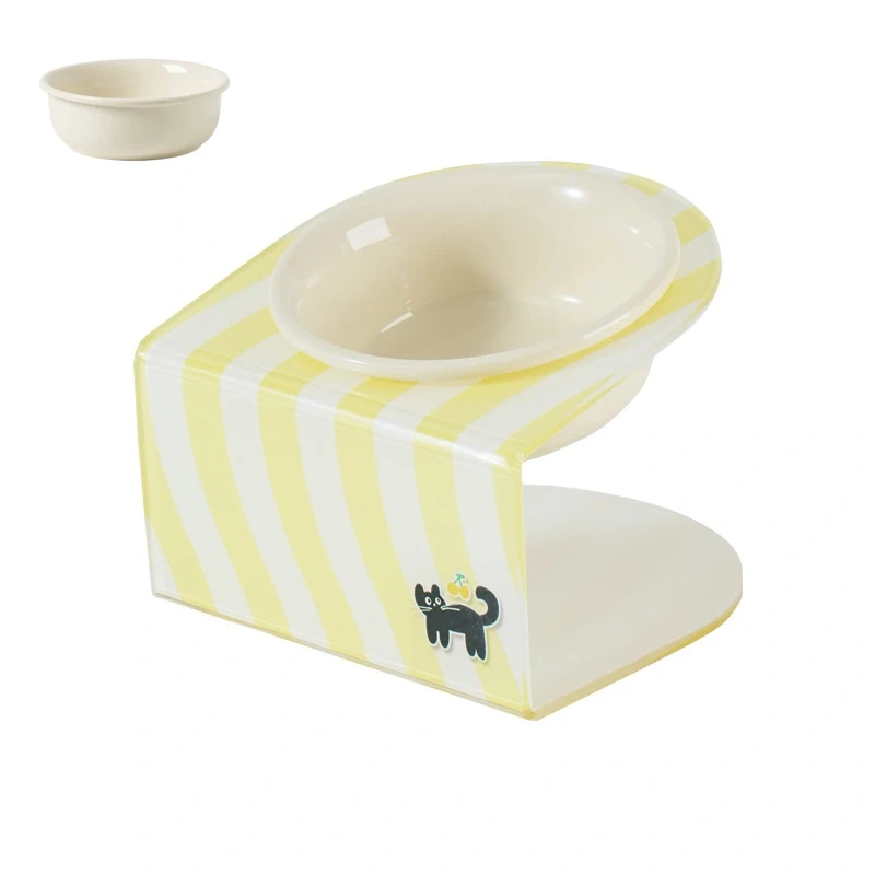 Ceramic Elevated Cat Food and Water Bowls with Stand, Anti-Slip Raised Pet Feeder for Cats and Small Dogs