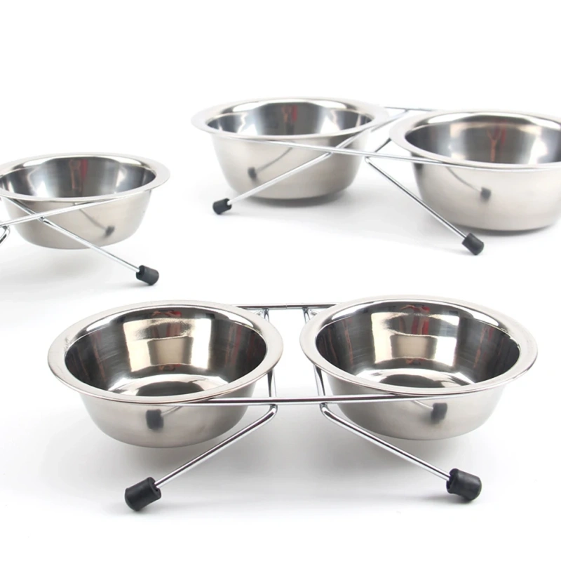 Anti-Slip Dog Bowl Stainless Steel Pet Feeder Food Water Dual Bowls Non-Slip Feet Durable Frame Pet Supplies Dog Food