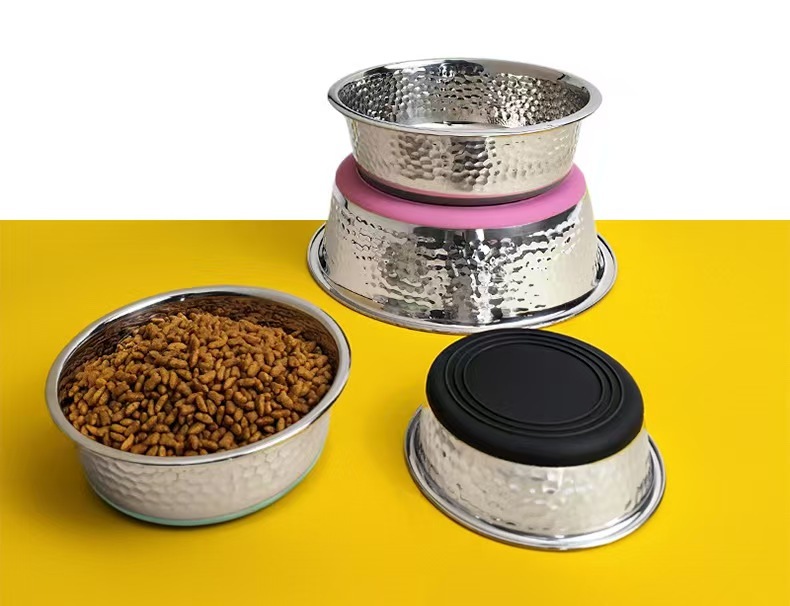 Stainless Steel Dog Bowls Hammered Dog Food Water Bowls Non-Slip Bottom