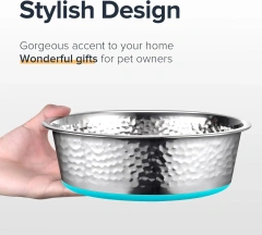 Stainless Steel Dog Bowls Hammered Dog Food Water Bowls Non-Slip Bottom Eco-Friendly Pet Feeder Bowl for Large Medium Dogs Dish