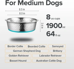 Stainless Steel Dog Bowls Hammered Dog Food Water Bowls Non-Slip Bottom Eco-Friendly Pet Feeder Bowl for Large Medium Dogs Dish