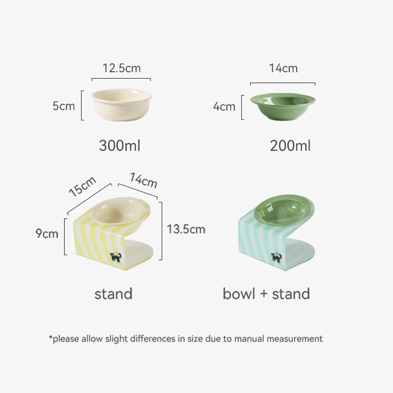 Ceramic Elevated Cat Food and Water Bowls with Stand, Anti-Slip Raised Pet Feeder for Cats and Small Dogs