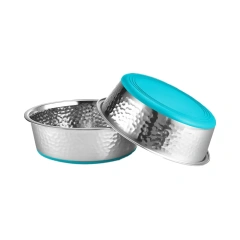 Stainless Steel Dog Bowls Hammered Dog Food Water Bowls Non-Slip Bottom Eco-Friendly Pet Feeder Bowl for Large Medium Dogs Dish