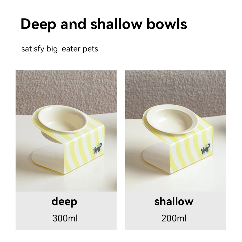 Ceramic Elevated Cat Food and Water Bowls with Stand, Anti-Slip Raised Pet Feeder for Cats and Small Dogs