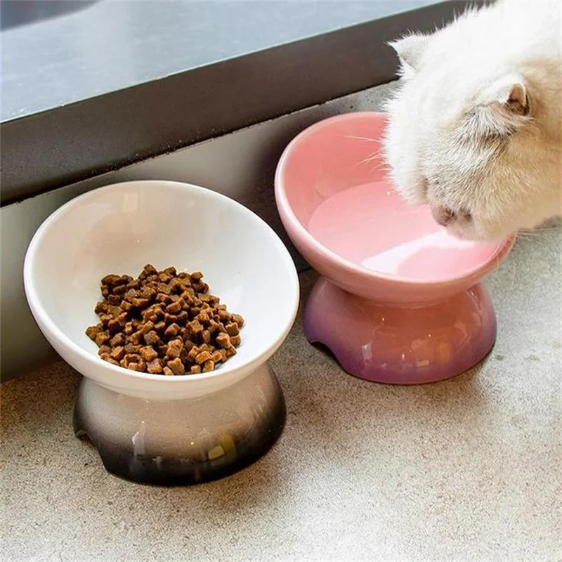 CLEARANCE SALE-Ceramic Bowl Gradient Pet Food Water Feeders Small Dogs Drinking Eating Supplies Raised Tilted Cats Feeding Bowl