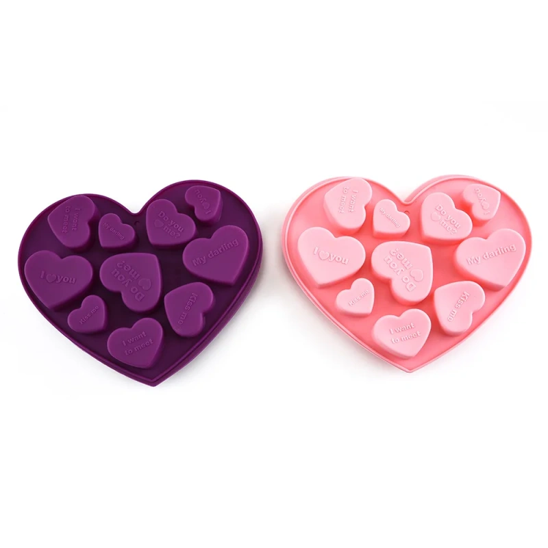 English Love Heart Shape Silicone Molds For Diy Candy Chocolate Soap Moulds Fondant Cake Decorating Tools Kitchen Bakeware M028
