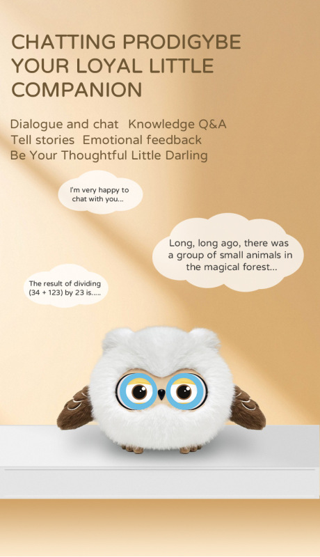 AI Smart PP Cotton Plush Bean Bag Voice Dialogue Gugu Owl Double Eyes Emotion for WIFI Interactive Companion Robot
