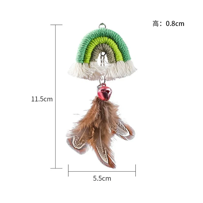 Rainbow Door Hanging Cat Teaser,Elastic Swing Feather Bell Toy with Adhesive Hook, Self Play Interactive Boredom Relief for Cats
