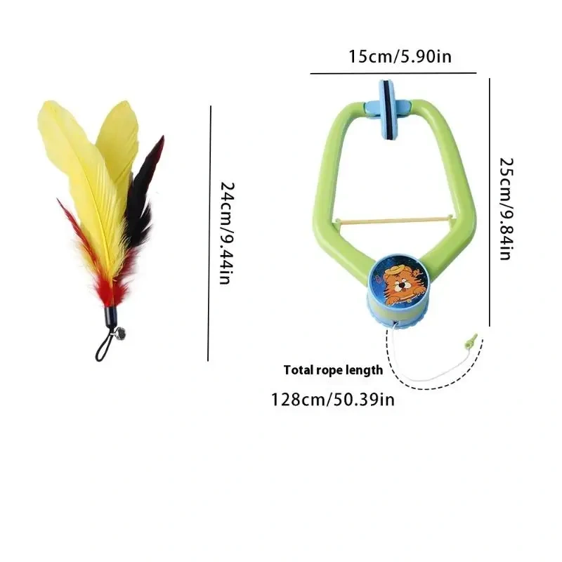 【E】Interactive Hanging Cat Toy for Door, Self-Play Teaser with Swinging Feathers & Replaceable Prey Attachments