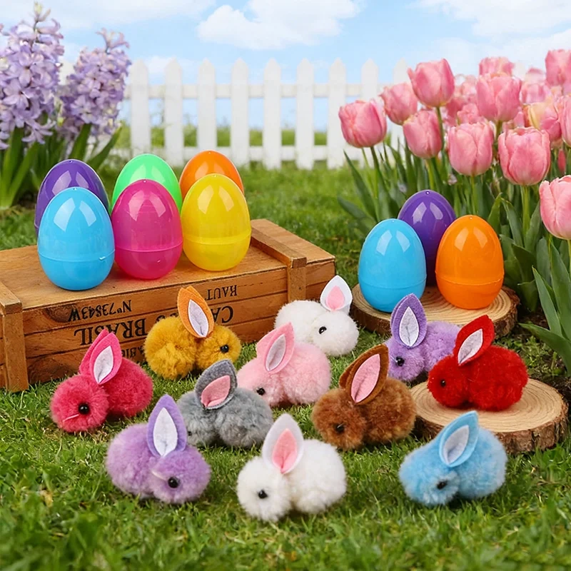 24/48Pcs Cute Easter Egg with Rabbit Figure for Kids Easter Birthday Party Basket Pinata Gift Bag Filler Egg Hunt Games Supplies