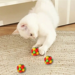 1/5/10PCS Christmas Cat Toy Ball Sparkly Pompoms 4.5cm Crinkle and Jingle Toys Kittens Chasing Hunting Interactive Plush Ball