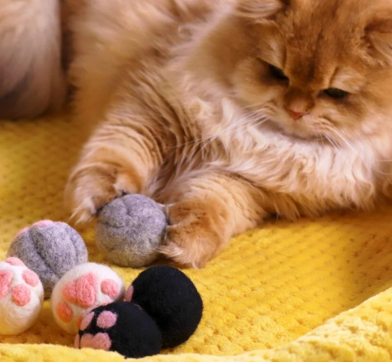 New 2025 Best-selling Catnip, Handcrafted Felt Paw Ball cat Toy Made of New Zealand Wool