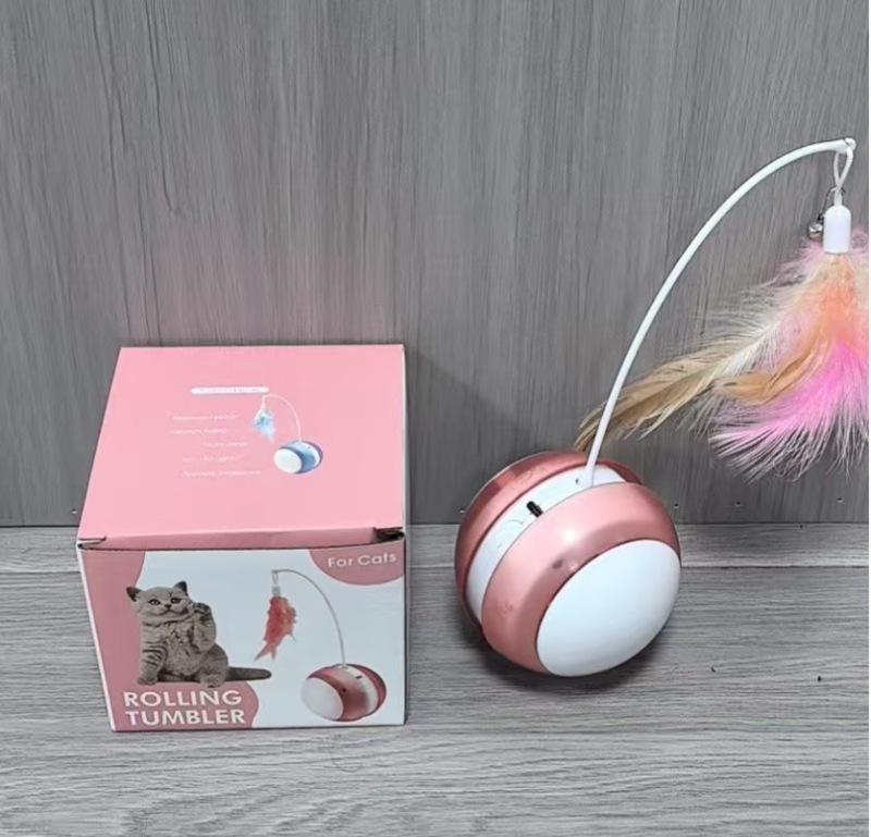 Premium Cat Interactive Tumbler Ball - Electric Smart Round Toy with Sound&Feather Auto-Rolling