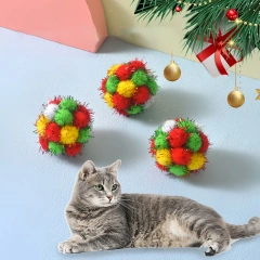 1/5/10PCS Christmas Cat Toy Ball Sparkly Pompoms 4.5cm Crinkle and Jingle Toys Kittens Chasing Hunting Interactive Plush Ball