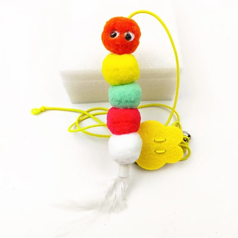 Rainbow Door Hanging Cat Teaser,Elastic Swing Feather Bell Toy with Adhesive Hook, Self Play Interactive Boredom Relief for Cats