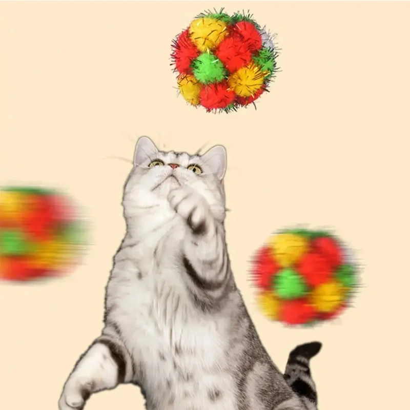 1/5/10PCS Christmas Cat Toy Ball Sparkly Pompoms 4.5cm Crinkle and Jingle Toys Kittens Chasing Hunting Interactive Plush Ball