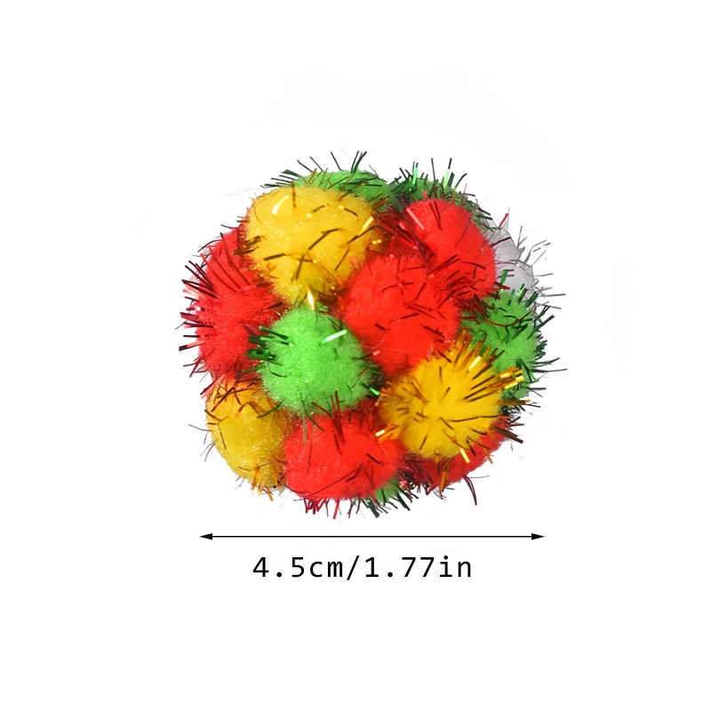 1/5/10PCS Christmas Cat Toy Ball Sparkly Pompoms 4.5cm Crinkle and Jingle Toys Kittens Chasing Hunting Interactive Plush Ball
