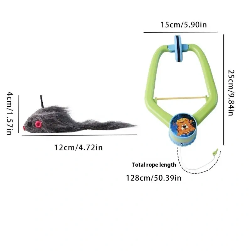 【E】Interactive Hanging Cat Toy for Door, Self-Play Teaser with Swinging Feathers & Replaceable Prey Attachments