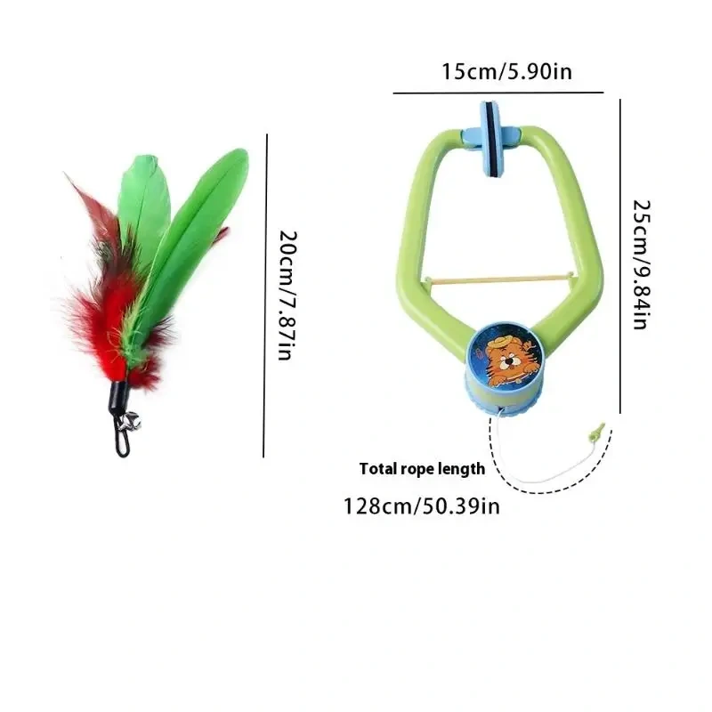 【E】Interactive Hanging Cat Toy for Door, Self-Play Teaser with Swinging Feathers & Replaceable Prey Attachments