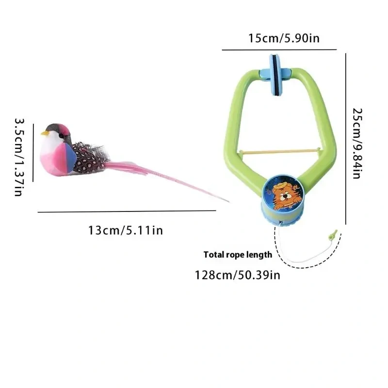 【E】Interactive Hanging Cat Toy for Door, Self-Play Teaser with Swinging Feathers & Replaceable Prey Attachments