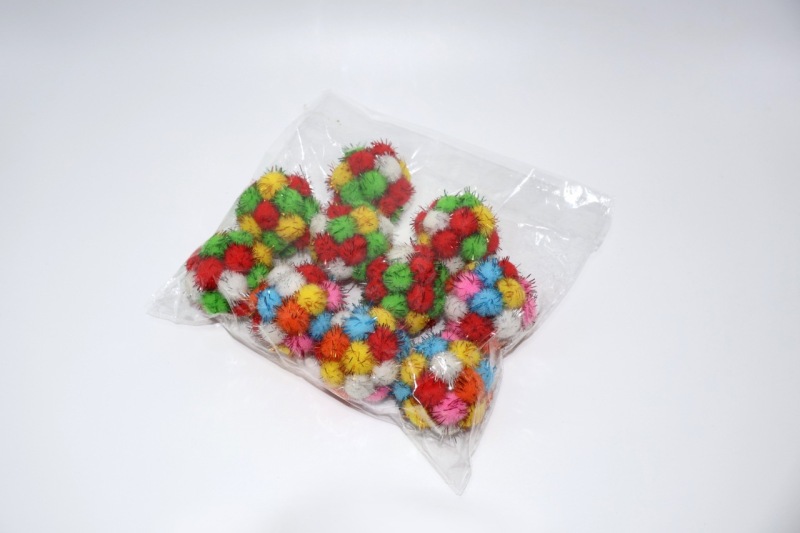 Cat Toy Ball Sparkly Pompoms 4.5cm Crinkle and Jingle Toys Kittens Chasing Hunting Interactive Plush Ball