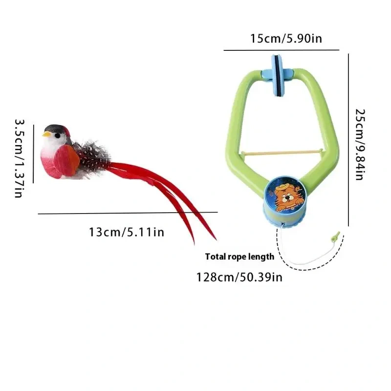 【E】Interactive Hanging Cat Toy for Door, Self-Play Teaser with Swinging Feathers & Replaceable Prey Attachments