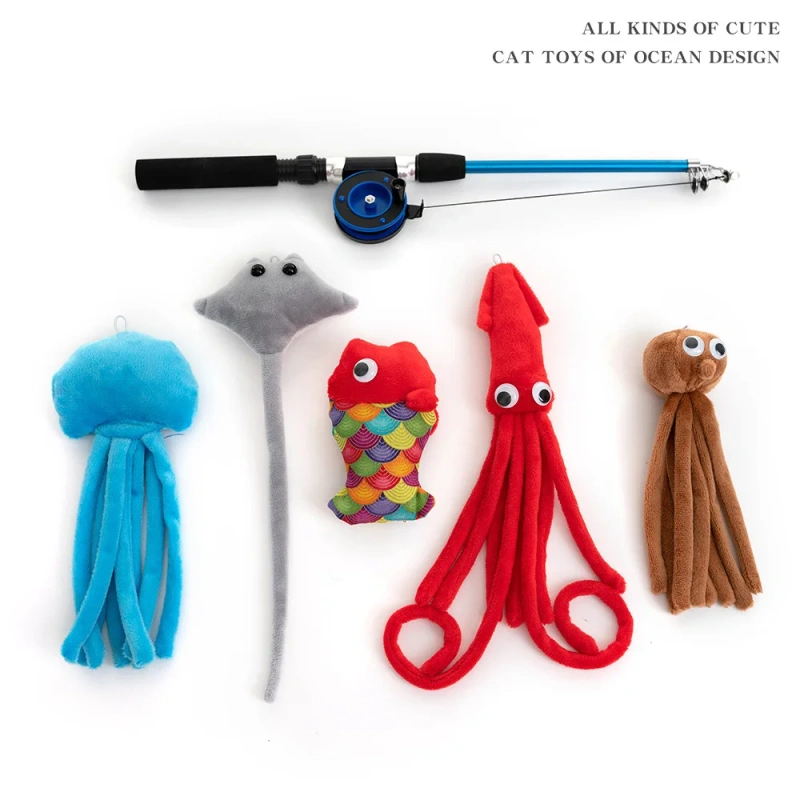 Hellomoon Customize Plush Pet Toy cat Teaser Toy Flippity Fish Interactive cat Toy