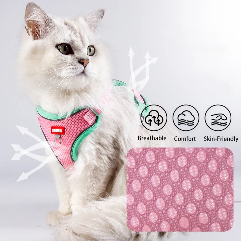 cat Chest Harness and Leash, Anti-Escape Adjustable Soft mesh cat Leash and Chest Harness Set for All Types of Cats
