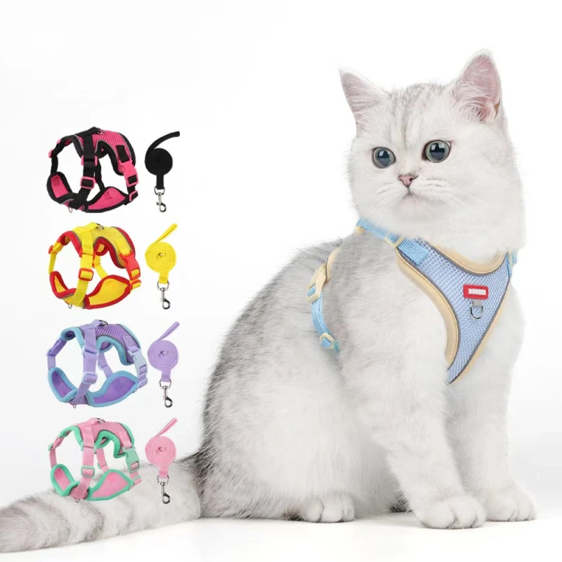 cat Chest Harness and Leash, Anti-Escape Adjustable Soft mesh cat Leash and Chest Harness Set for All Types of Cats