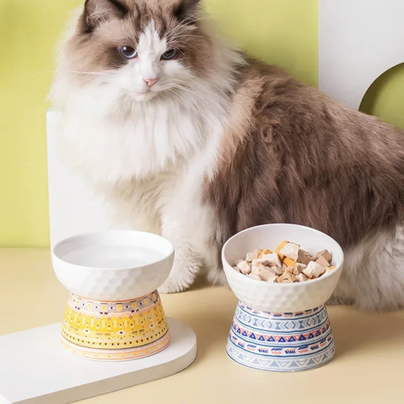 Tilted Elevated Cat Bowl Ceramic Cat Dog Bowl Dish Anti Vomiting Pet Food Water Feeder Raised Dog Bowl Pet Accessories