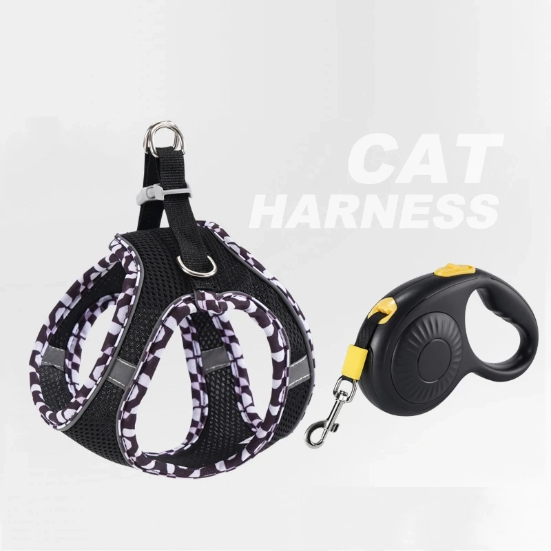Pet Harness with Retractable Dog Leash for Small Dogs and Cats, Reflective Padded Vest Pet Harness Set, Automatic Locking Tangle