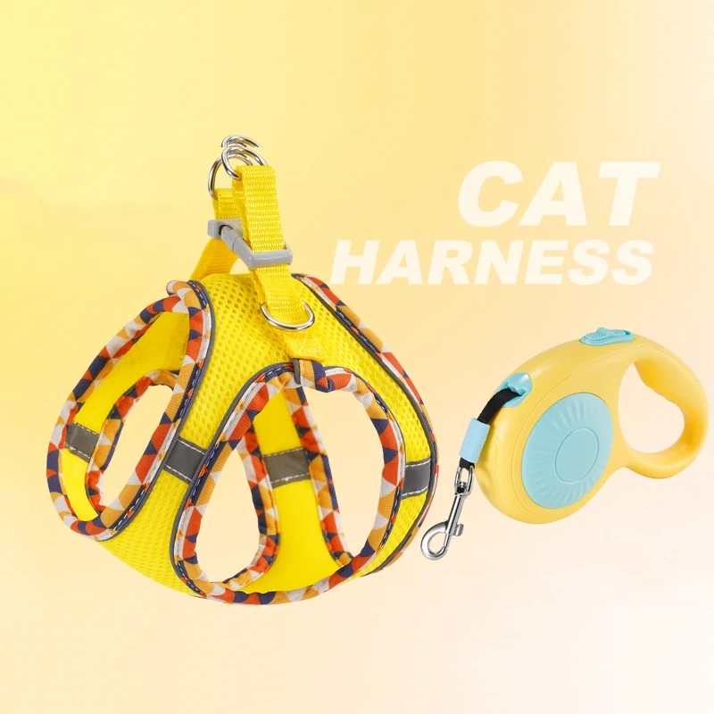 Pet Harness with Retractable Dog Leash for Small Dogs and Cats, Reflective Padded Vest Pet Harness Set, Automatic Locking Tangle