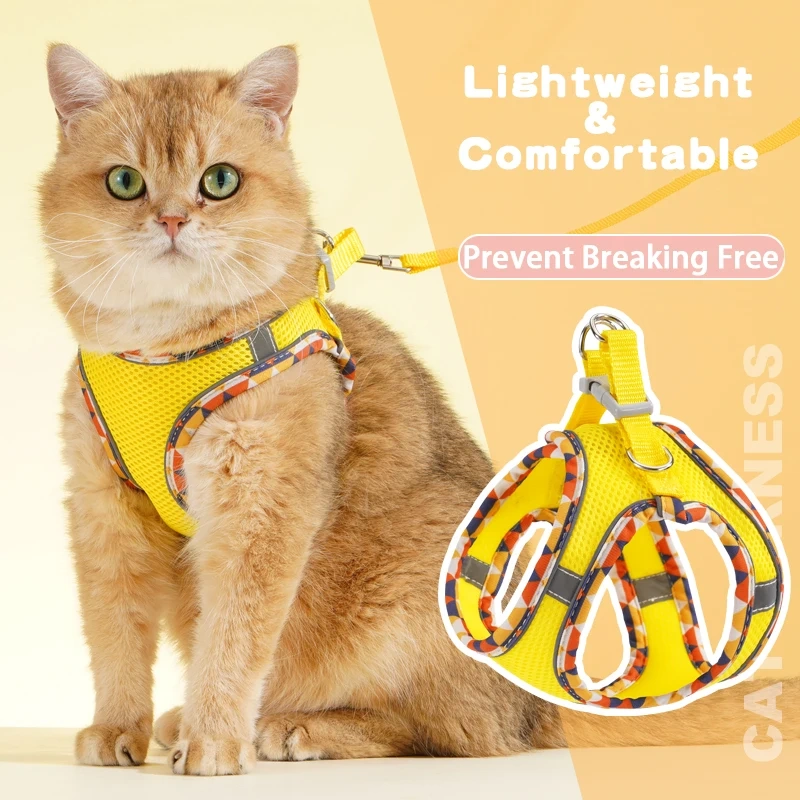 Pet Harness with Retractable Dog Leash for Small Dogs and Cats, Reflective Padded Vest Pet Harness Set, Automatic Locking Tangle