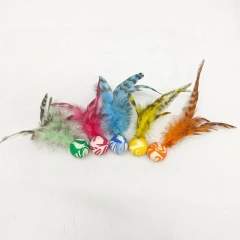 2pcs Random color Wholesale Interactive Colorful Elastic Ball Feathers Cat Toy Rubber Ball Chew Pet Toy