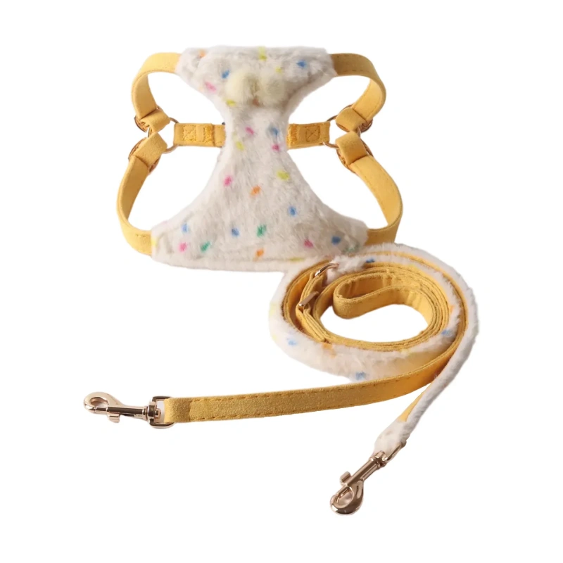 Fluffy Polka Dot Pet Harness and Leash Set for small dogs and cats Pet Vest Harness with leash set Soft Faux Fur Dog Harness