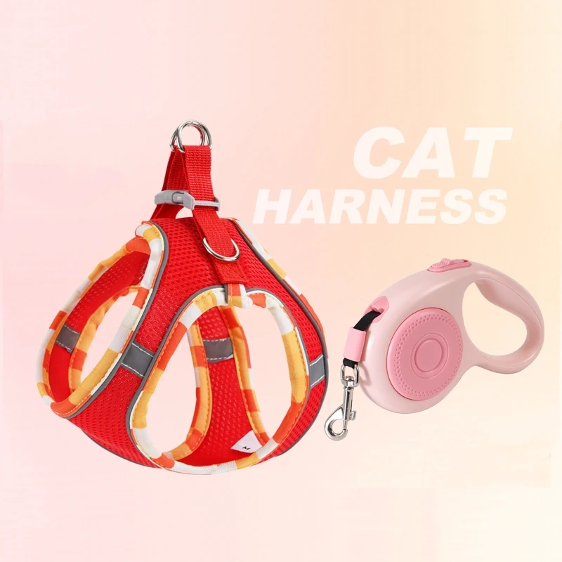Pet Harness with Retractable Dog Leash for Small Dogs and Cats, Reflective Padded Vest Pet Harness Set, Automatic Locking Tangle