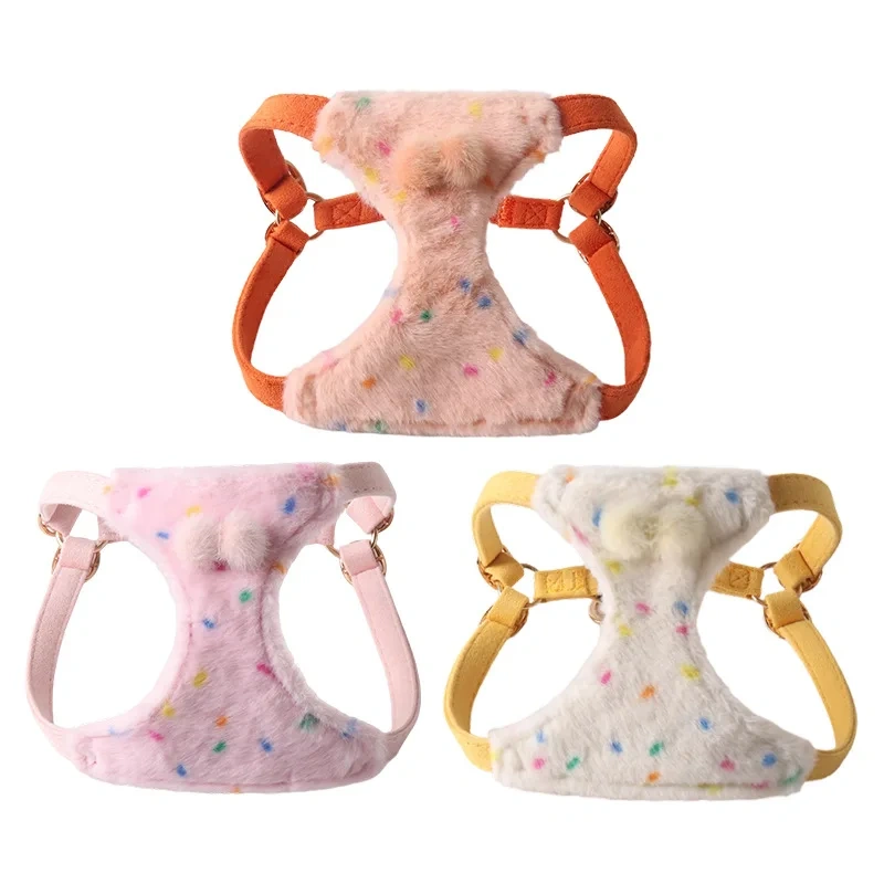 Fluffy Polka Dot Pet Harness and Leash Set for small dogs and cats Pet Vest Harness with leash set Soft Faux Fur Dog Harness