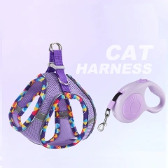 Pet Harness with Retractable Dog Leash for Small Dogs and Cats, Reflective Padded Vest Pet Harness Set, Automatic Locking Tangle