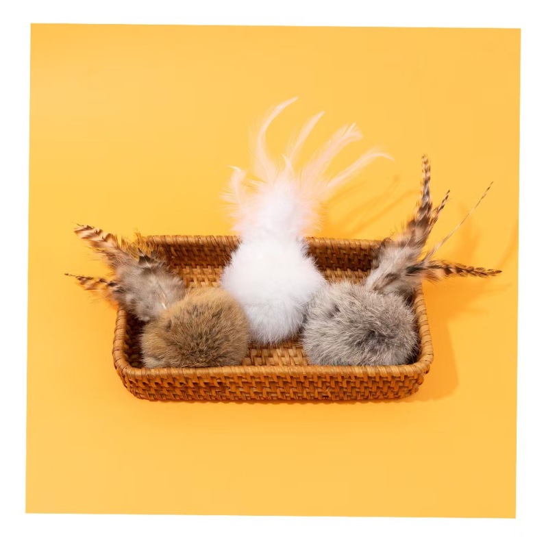 Real rabbit fur cat Silent Ball toys