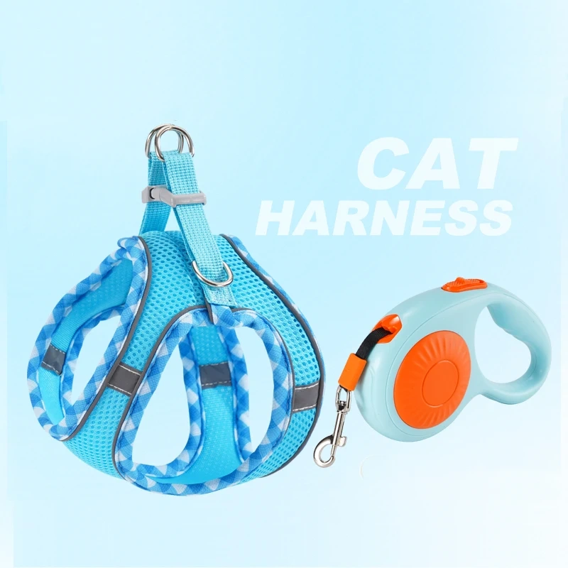 Pet Harness with Retractable Dog Leash for Small Dogs and Cats, Reflective Padded Vest Pet Harness Set, Automatic Locking Tangle