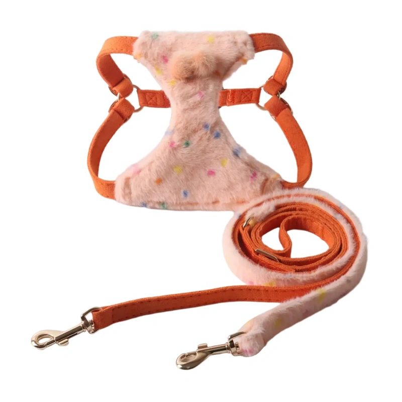 Fluffy Polka Dot Pet Harness and Leash Set for small dogs and cats Pet Vest Harness with leash set Soft Faux Fur Dog Harness