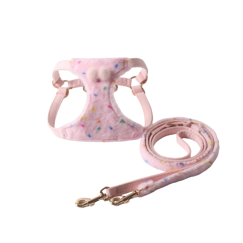 Fluffy Polka Dot Pet Harness and Leash Set for small dogs and cats Pet Vest Harness with leash set Soft Faux Fur Dog Harness