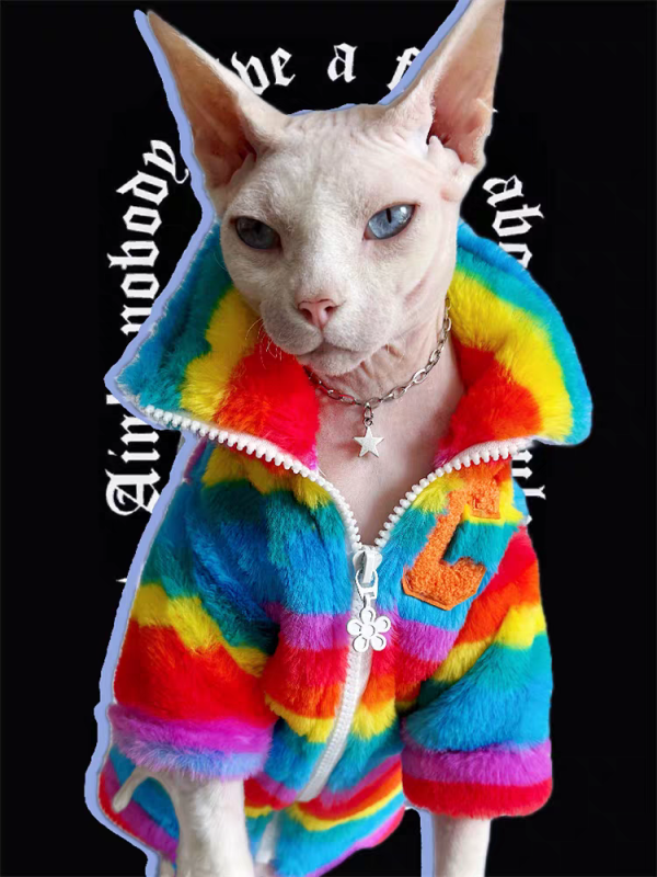 Cat-themed color-blocked autumn/winter coat