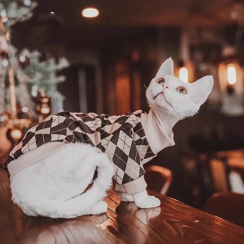 Classic Brown British Checkered Pet Pullover - Cat Clothesthemed Hoodie