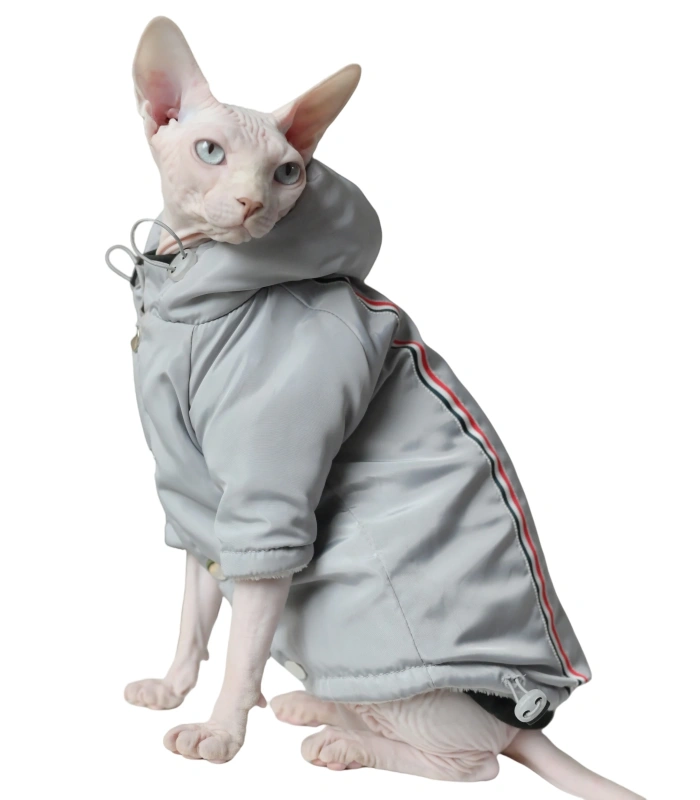 Winter Double Layer Thickened Warm Coat for Hairless Cats, Windproof and Warm Cat Jacket for Sphynx and Devon Rex