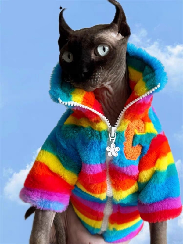 Cat-themed color-blocked autumn/winter coat
