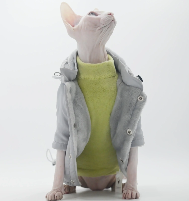 Winter Double Layer Thickened Warm Coat for Hairless Cats, Windproof and Warm Cat Jacket for Sphynx and Devon Rex