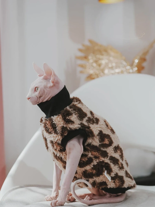 Leopard Sphynx Cat Sweater Hairless Cat Sleeveles Vest Thickening Soft Double-side Lamb Wool Fiber Coat for Devon Winter Outwear