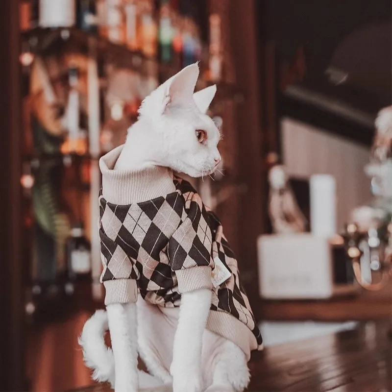Classic Brown British Checkered Pet Pullover - Cat Clothesthemed Hoodie