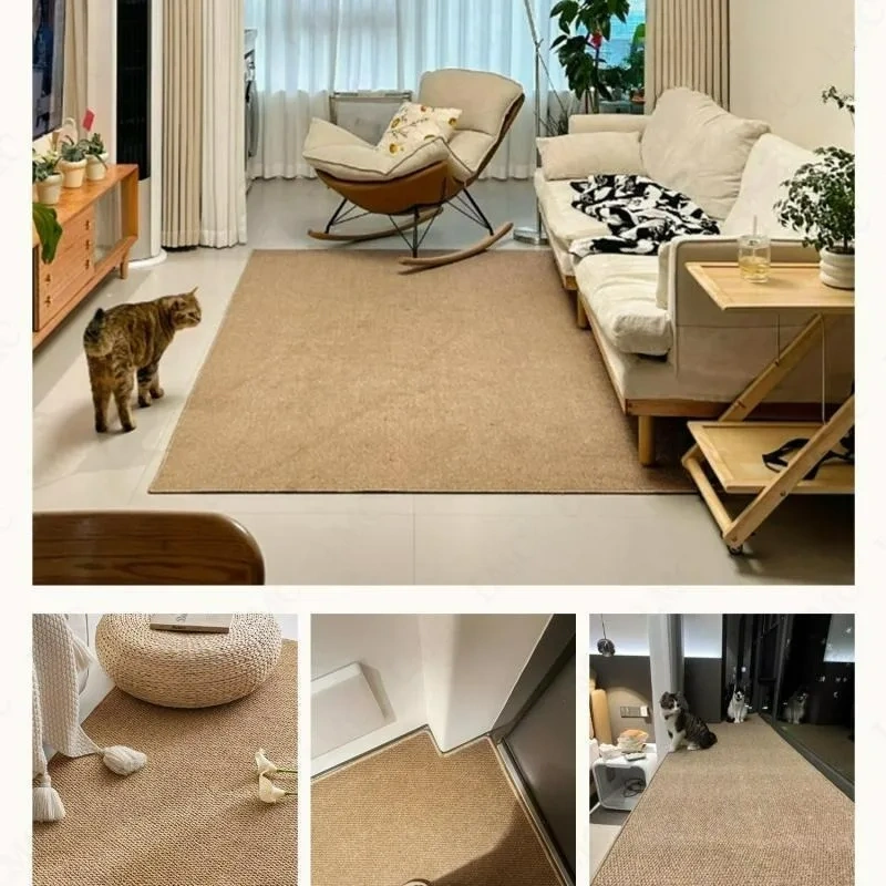 Faux Sisal Woven Bedroom Carpet Textured Natural Look Area Rug  Geometric Room Soft Non-Slip Anti-Slip Carpet Plush Shaggy